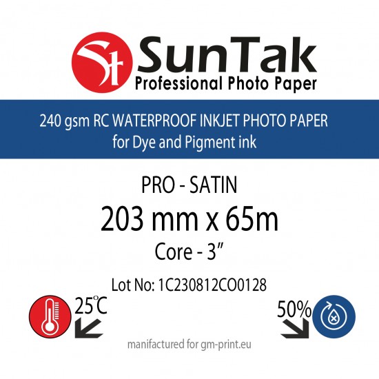 SunTak - RC Photo Paper -8" (203mm)* 65m - PRO - SATIN - 240gsm SunTak - RC Photo Paper -8" (203mm)* 65m - PRO - SATIN - 240gsm